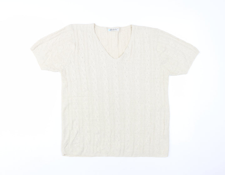 Berkertex Women's Beige V-Neck Knit T-Shirt Medium