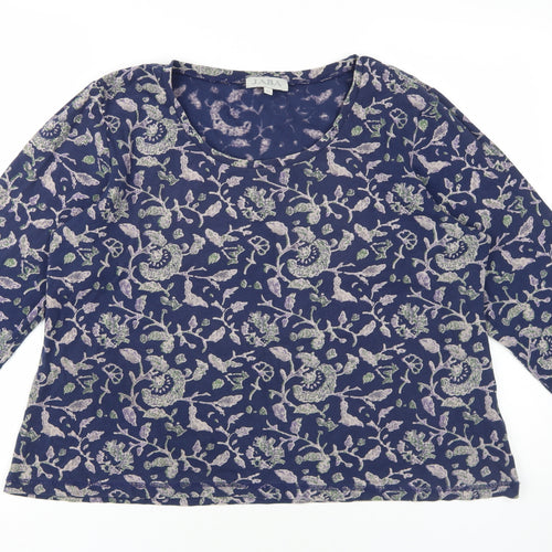 JABA Women's Blue Floral Blouse XL, Long Sleeve, Cotton