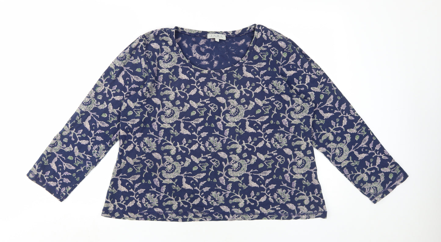 JABA Women's Blue Floral Blouse XL, Long Sleeve, Cotton
