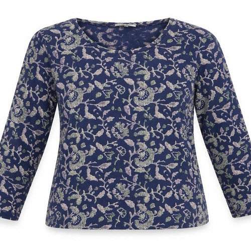 JABA Women's Blue Floral Blouse XL, Long Sleeve, Cotton