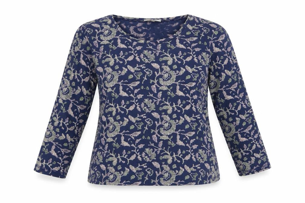 JABA Women's Blue Floral Blouse XL, Long Sleeve, Cotton