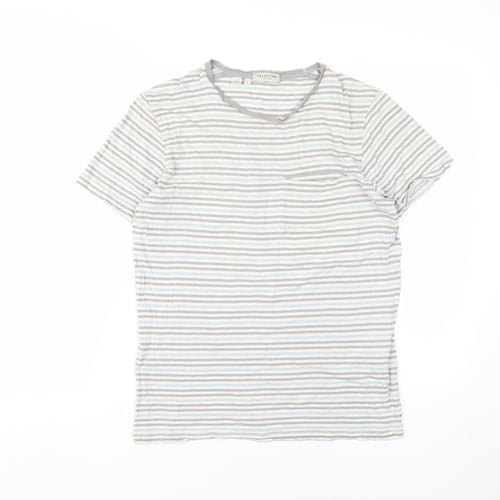 Selected Homme Men's Grey Striped Crew Neck T-Shirt S