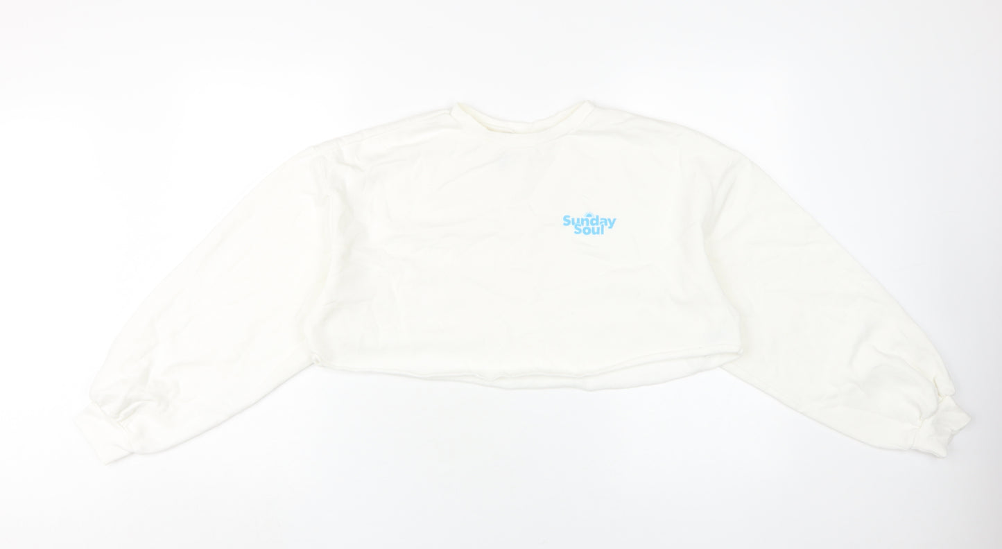 H&M Women's White Pullover Sweatshirt, Size 12