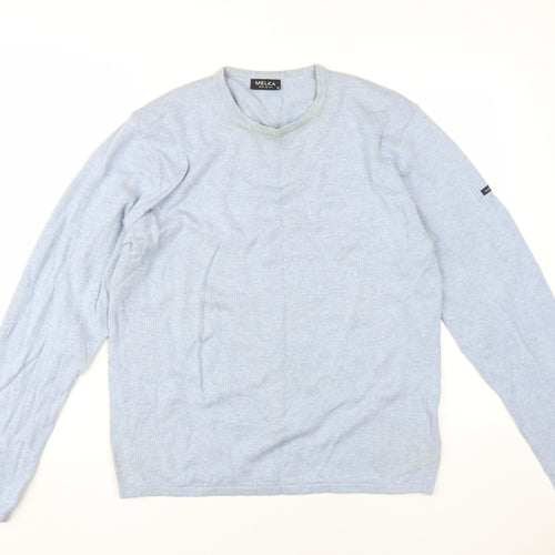Melka Men's Blue V-Neck Pullover Jumper Medium