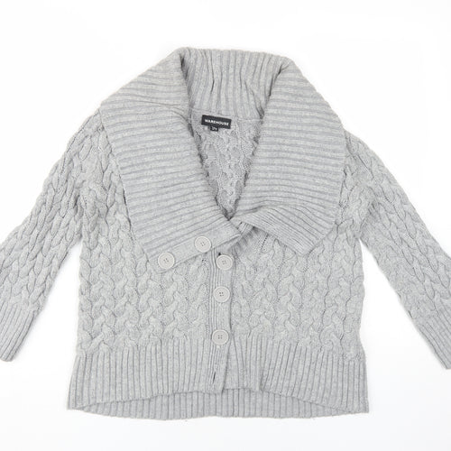 Warehouse Women's Grey Collared Cardigan Size 10