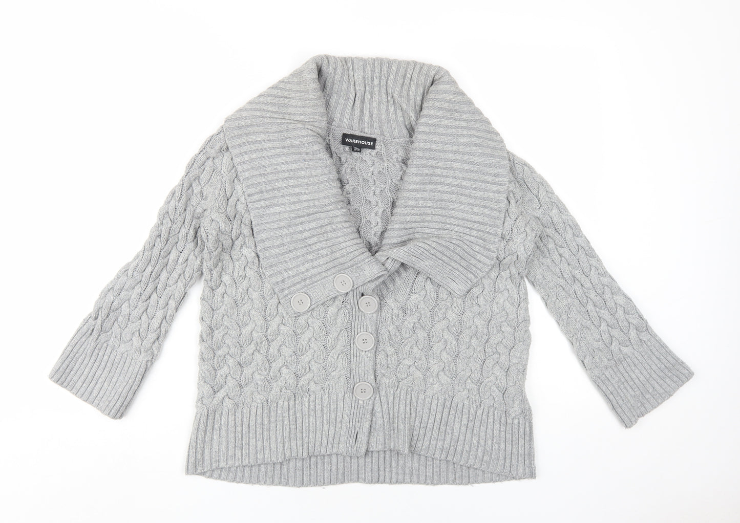 Warehouse Women's Grey Collared Cardigan Size 10