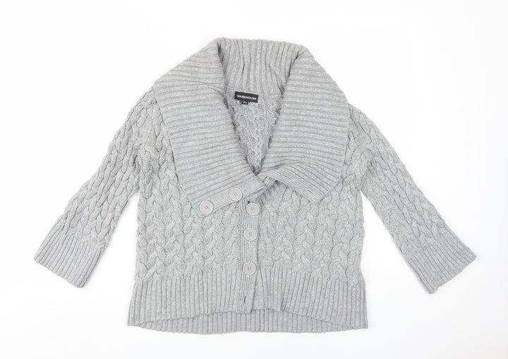 Warehouse Women's Grey Collared Cardigan Size 10
