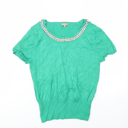 M&Co Women's Green Beaded Short Sleeve Top Size 14