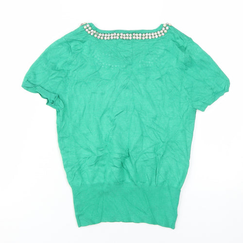 M&Co Women's Green Beaded Short Sleeve Top Size 14