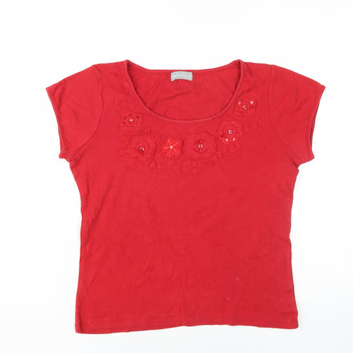 Marks and Spencer Women's Red Embroidered T-Shirt Size 14