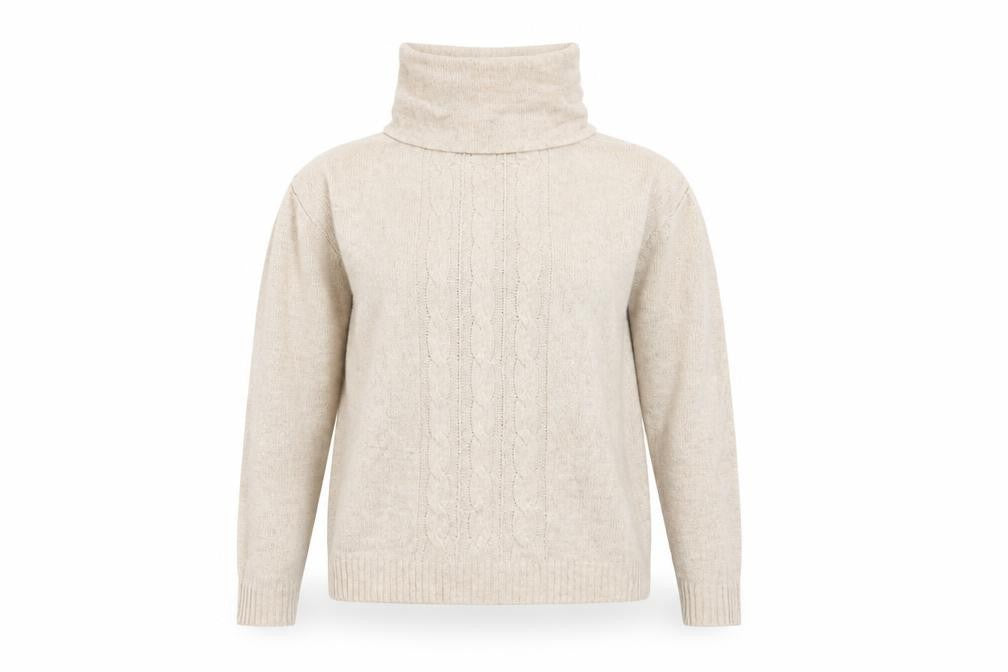 Front view of H&M Women's Beige Cable-Knit jumper, size S