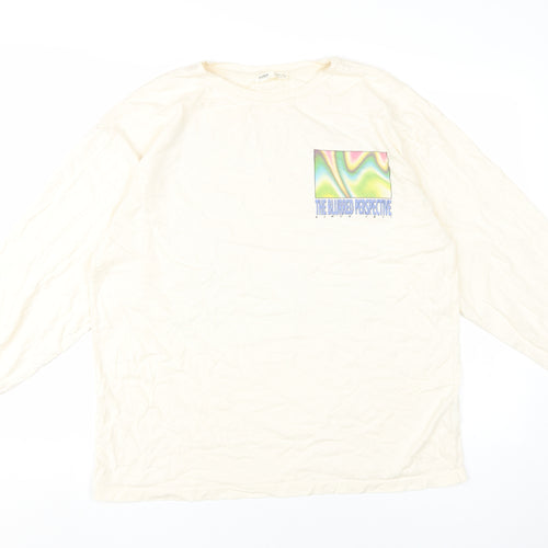 Pull & Bear Men's Beige Graphic Long Sleeve T-Shirt