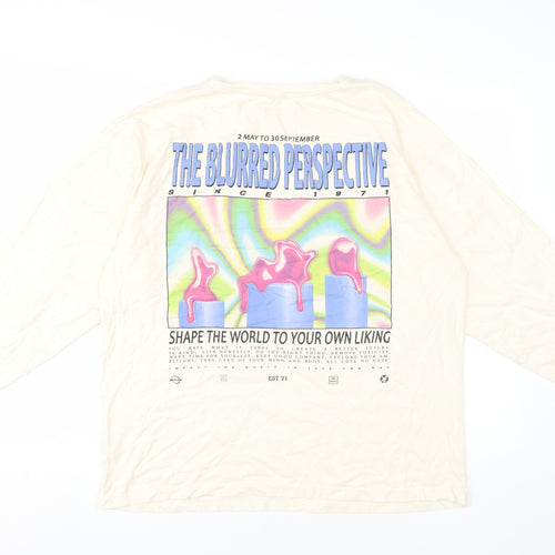 Pull & Bear Men's Beige Graphic Long Sleeve T-Shirt
