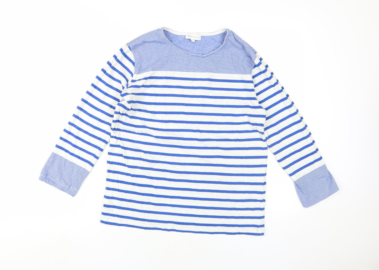 Warehouse Women Blue Striped T-Shirt Size 8