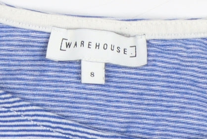 Warehouse Women Blue Striped T-Shirt Size 8