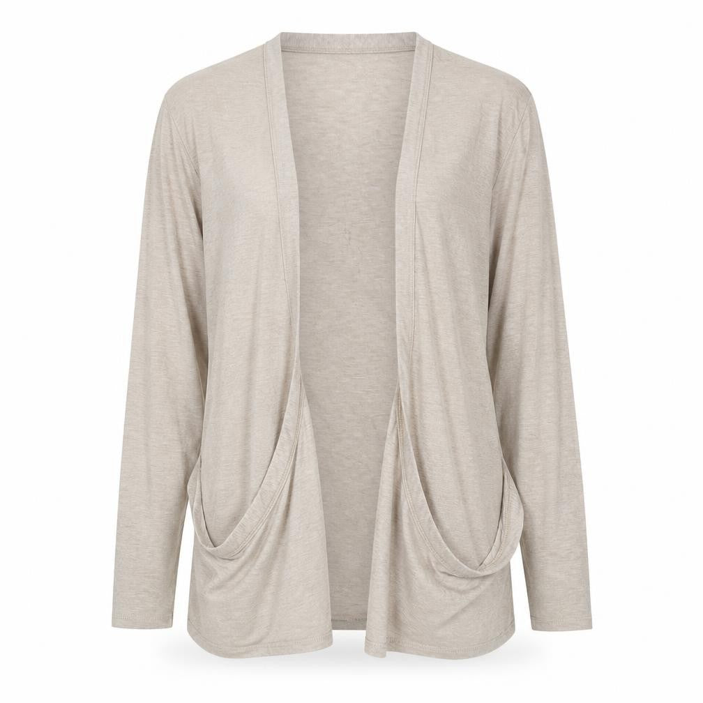 Front view of Lipsy Women's Beige Relaxed Mid-Length Coatigan, size 18