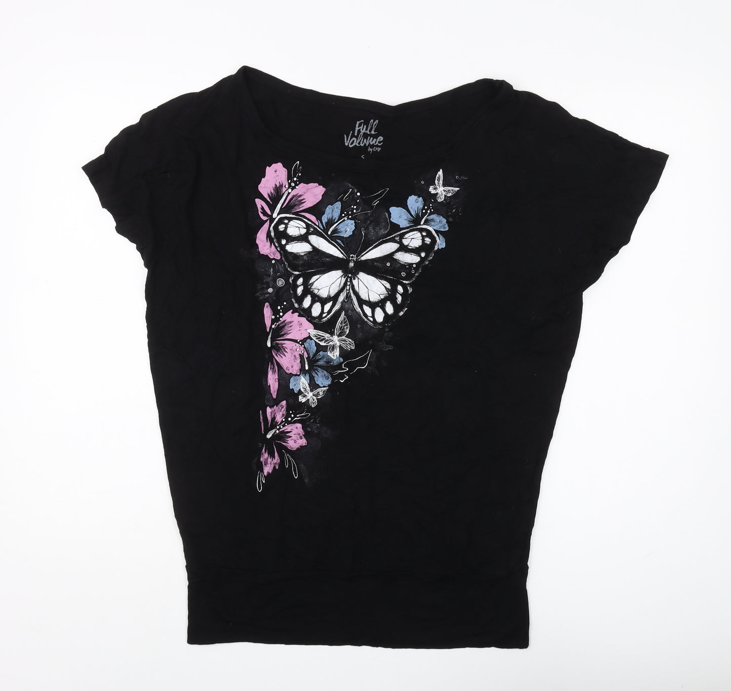 Full Volume Women's Black Butterfly T-Shirt, S