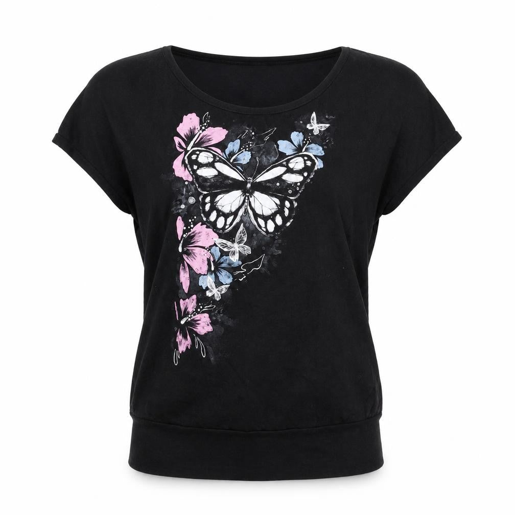 Front view of Full Volume Women's Black Butterfly T-Shirt, S