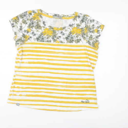 Peter Storm Women's Yellow Floral Striped T-Shirt Size 16