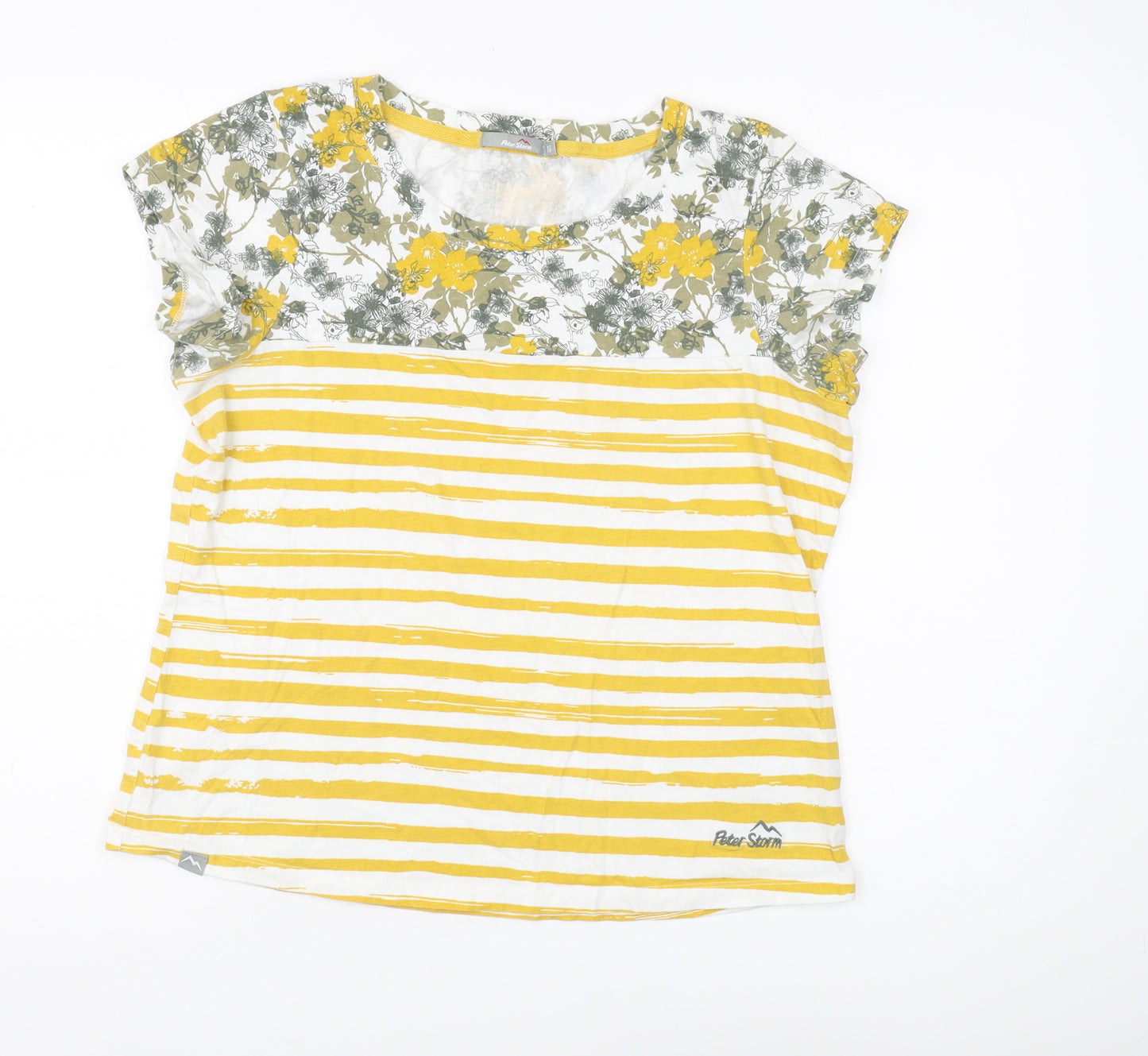 Peter Storm Women's Yellow Floral Striped T-Shirt Size 16