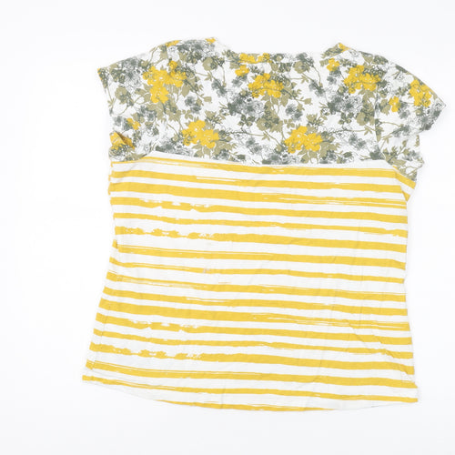 Peter Storm Women's Yellow Floral Striped T-Shirt Size 16