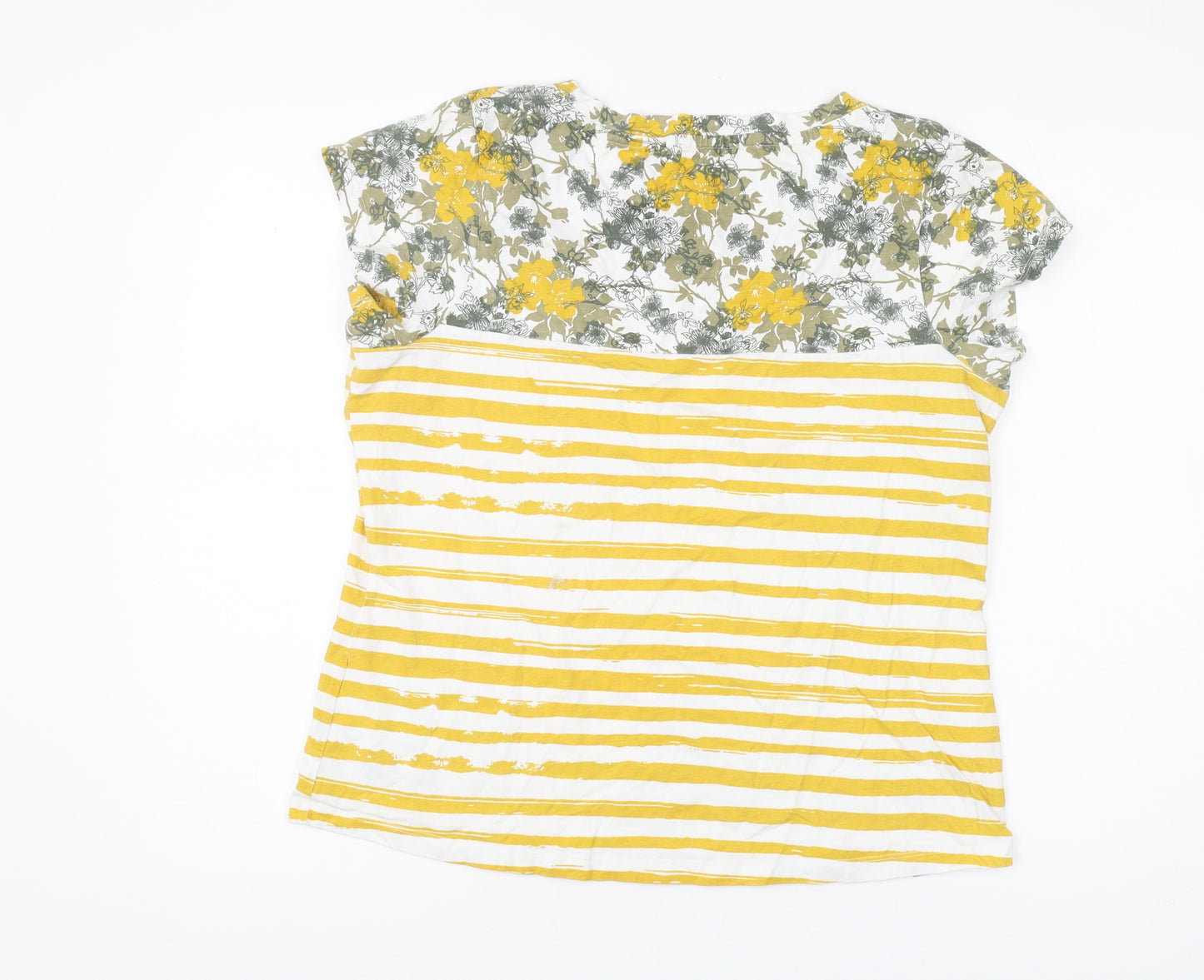 Peter Storm Women's Yellow Floral Striped T-Shirt Size 16