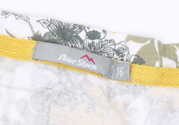 Peter Storm Women's Yellow Floral Striped T-Shirt Size 16