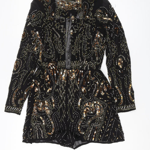 ASOS Women's Black Beaded Sequin Playsuit Size 4