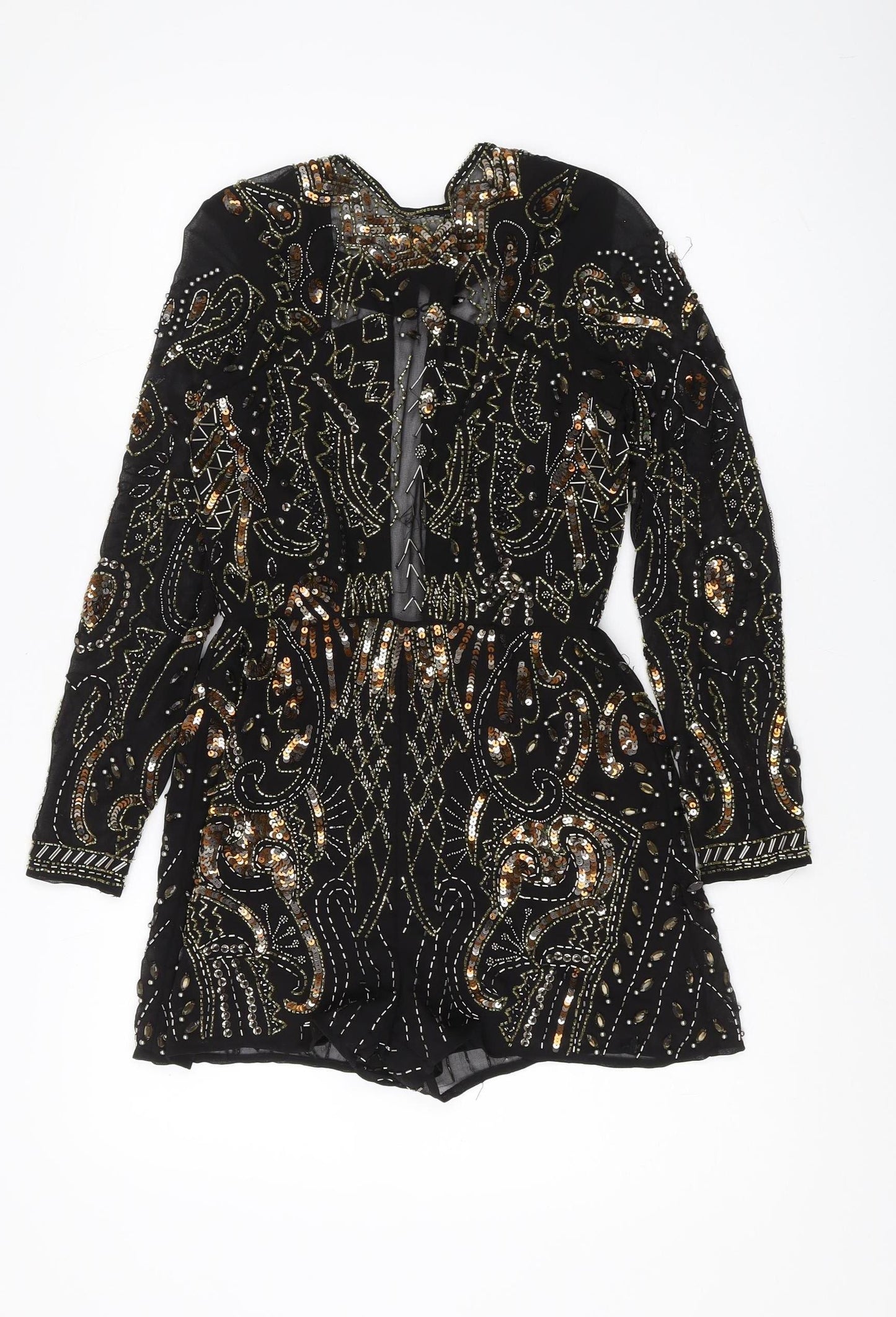 ASOS Women's Black Beaded Sequin Playsuit Size 4
