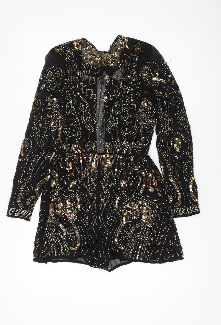 ASOS Women's Black Beaded Sequin Playsuit Size 4