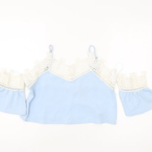 Love & Other Things Women's Blue Cropped Lace Blouse - Size S