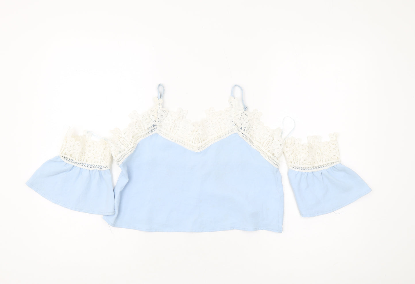 Love & Other Things Women's Blue Cropped Lace Blouse - Size S