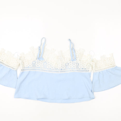 Love & Other Things Women's Blue Cropped Lace Blouse - Size S