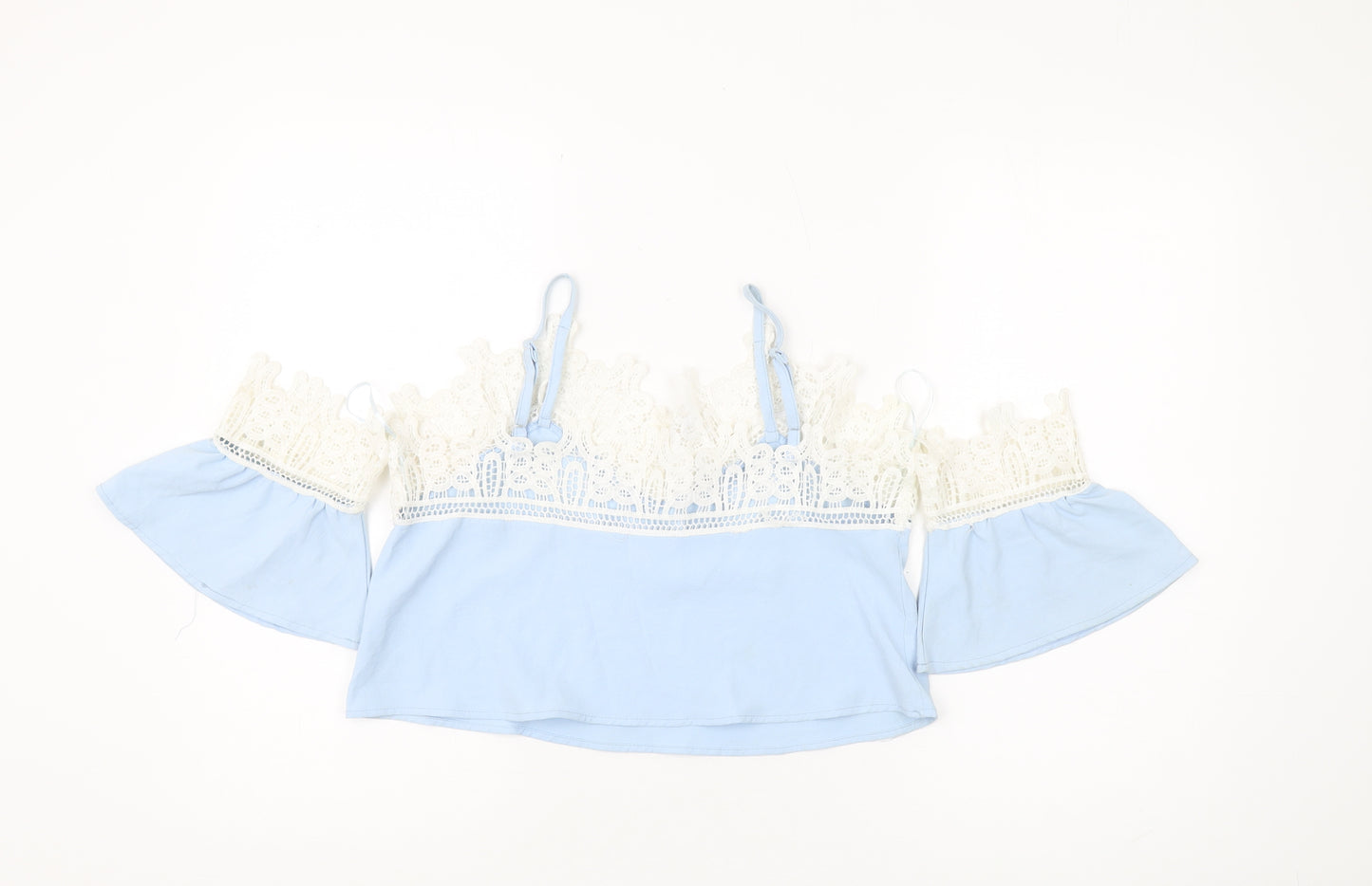 Love & Other Things Women's Blue Cropped Lace Blouse - Size S