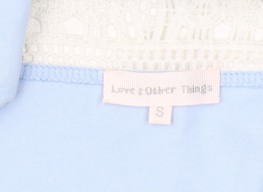 Love & Other Things Women's Blue Cropped Lace Blouse - Size S