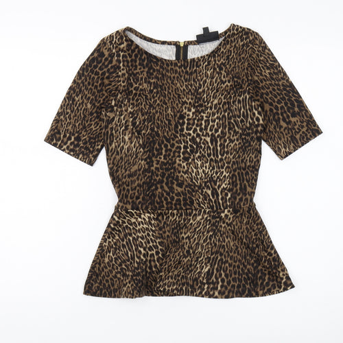 Warehouse Women's Brown Animal Print Blouse, Size 6