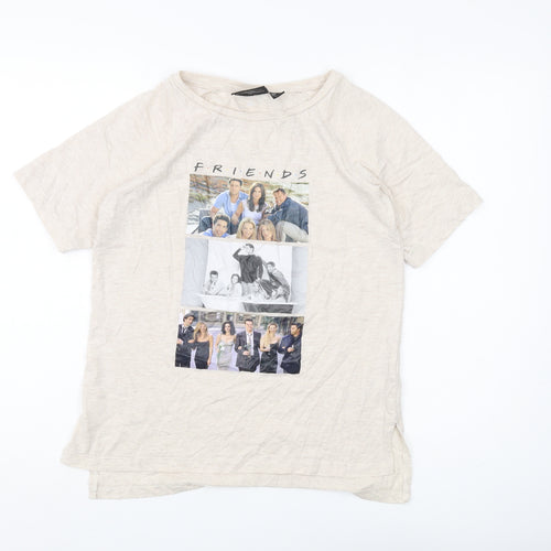 FRIENDS Women's Beige Graphic T-Shirt Size 8 Regular Fit