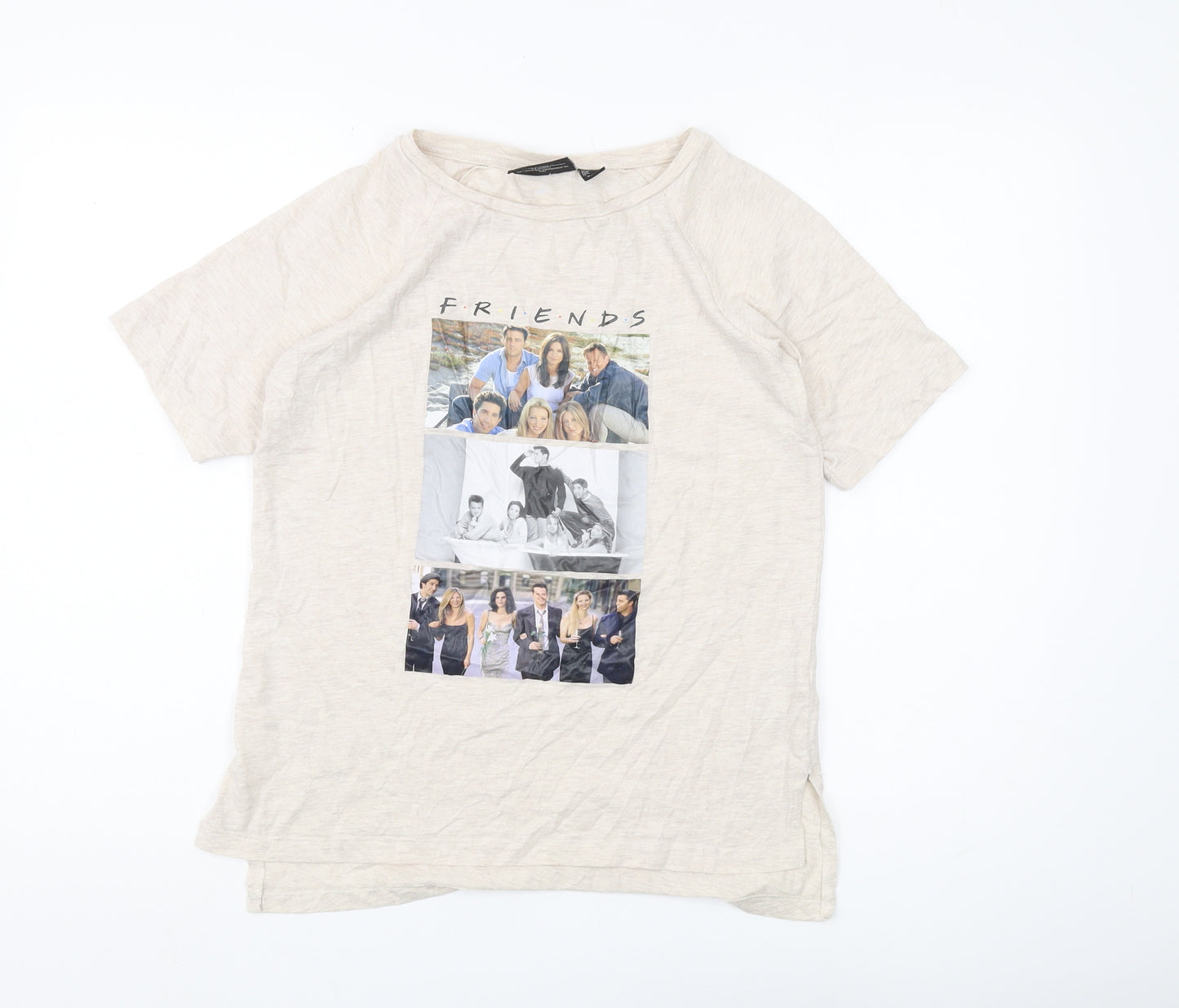 FRIENDS Women's Beige Graphic T-Shirt Size 8 Regular Fit