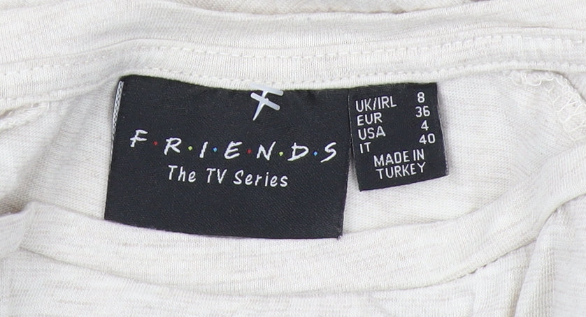 FRIENDS Women's Beige Graphic T-Shirt Size 8 Regular Fit