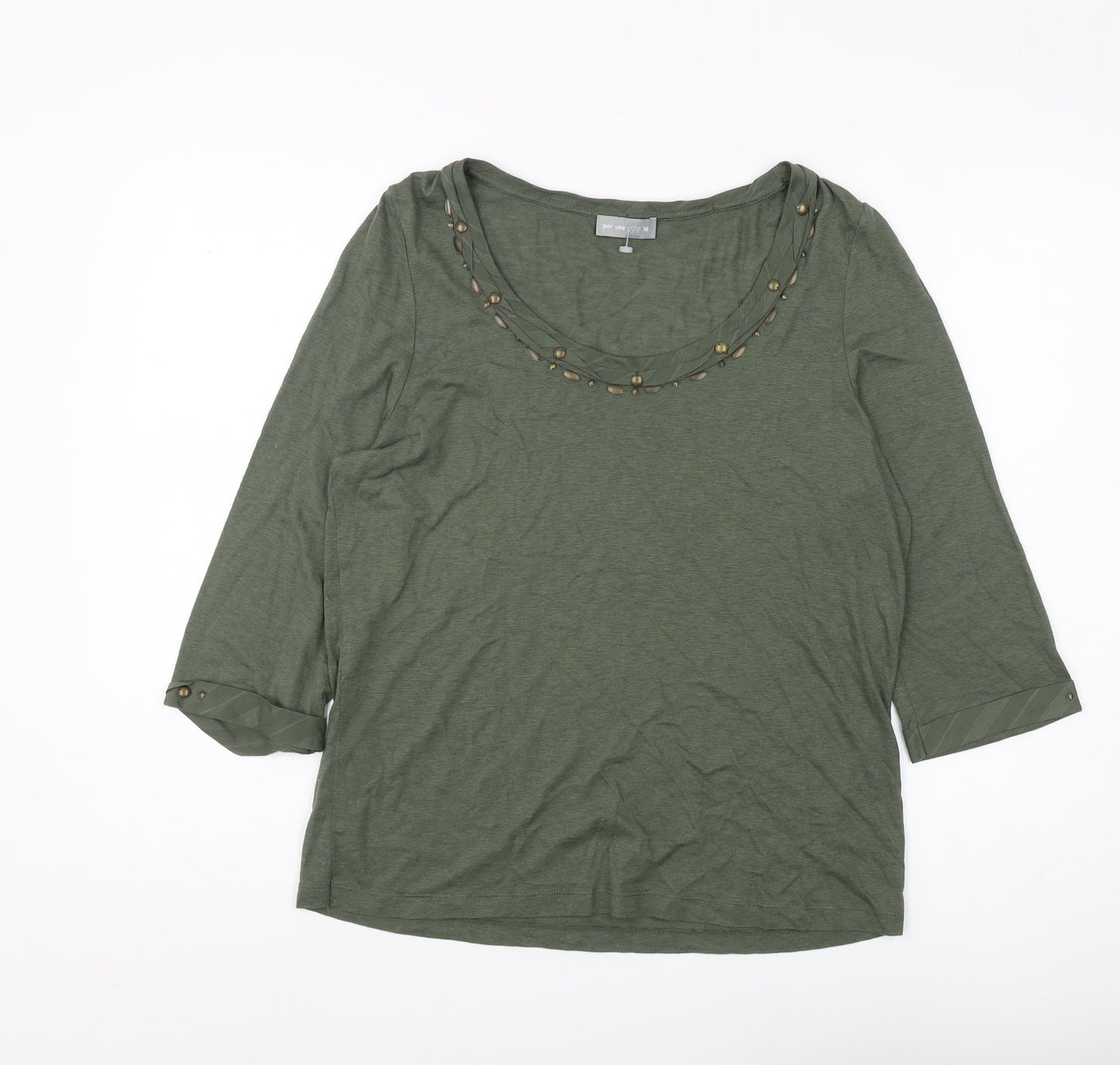 Per Una Women's Green 3/4 Sleeve Basic T-Shirt, Size 16