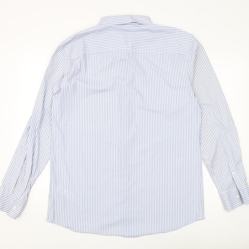 Zara Men's XL Blue Striped Slim Fit Button-Up Shirt