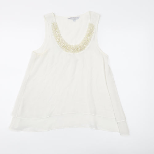 Red Herring Ivory Beaded Tank Women Size 10