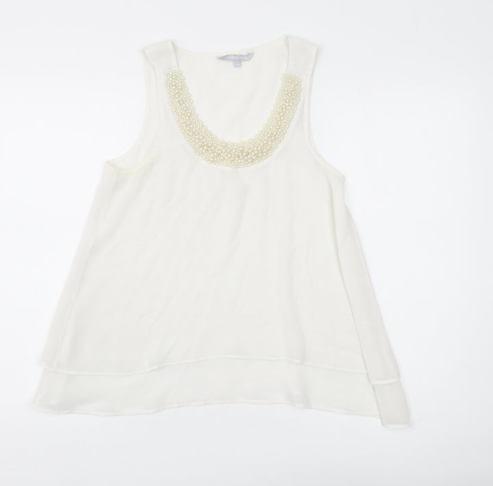Red Herring Ivory Beaded Tank Women Size 10