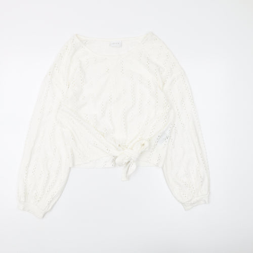 Vila Women's White Cropped Blouse - Size M, Regular Fit