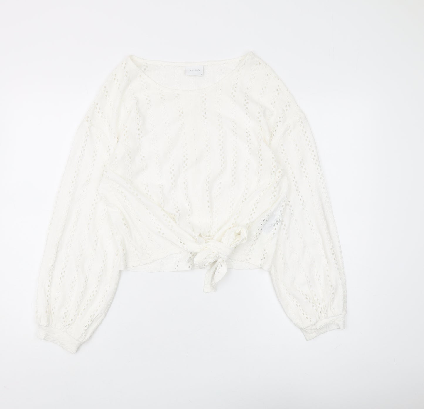 Vila Women's White Cropped Blouse - Size M, Regular Fit