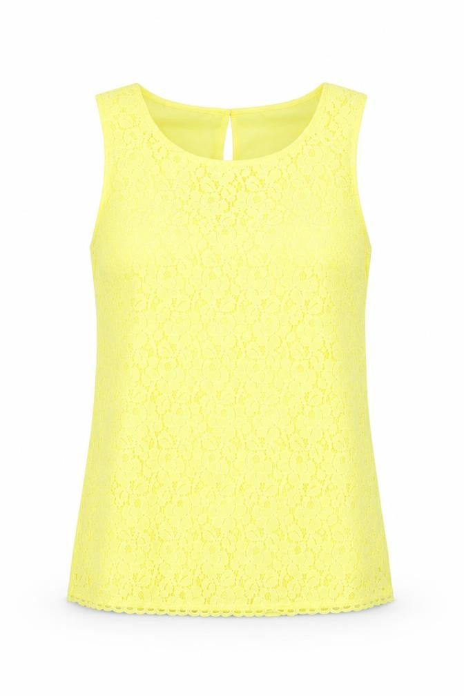 Front view of Monsoon Women's Yellow Sleeveless Lace Tank Top
