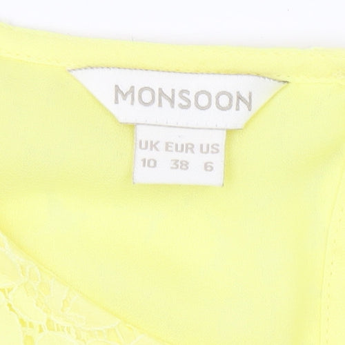 Monsoon Women's Yellow Sleeveless Lace Tank Top