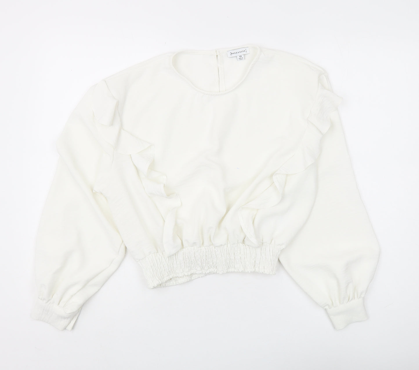 Warehouse White Ruffle Blouse for Women Size 12