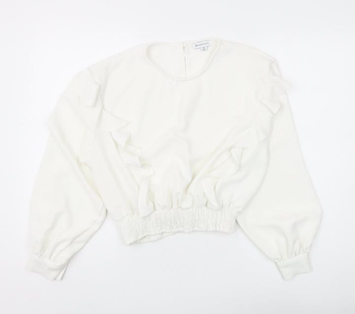 Warehouse White Ruffle Blouse for Women Size 12