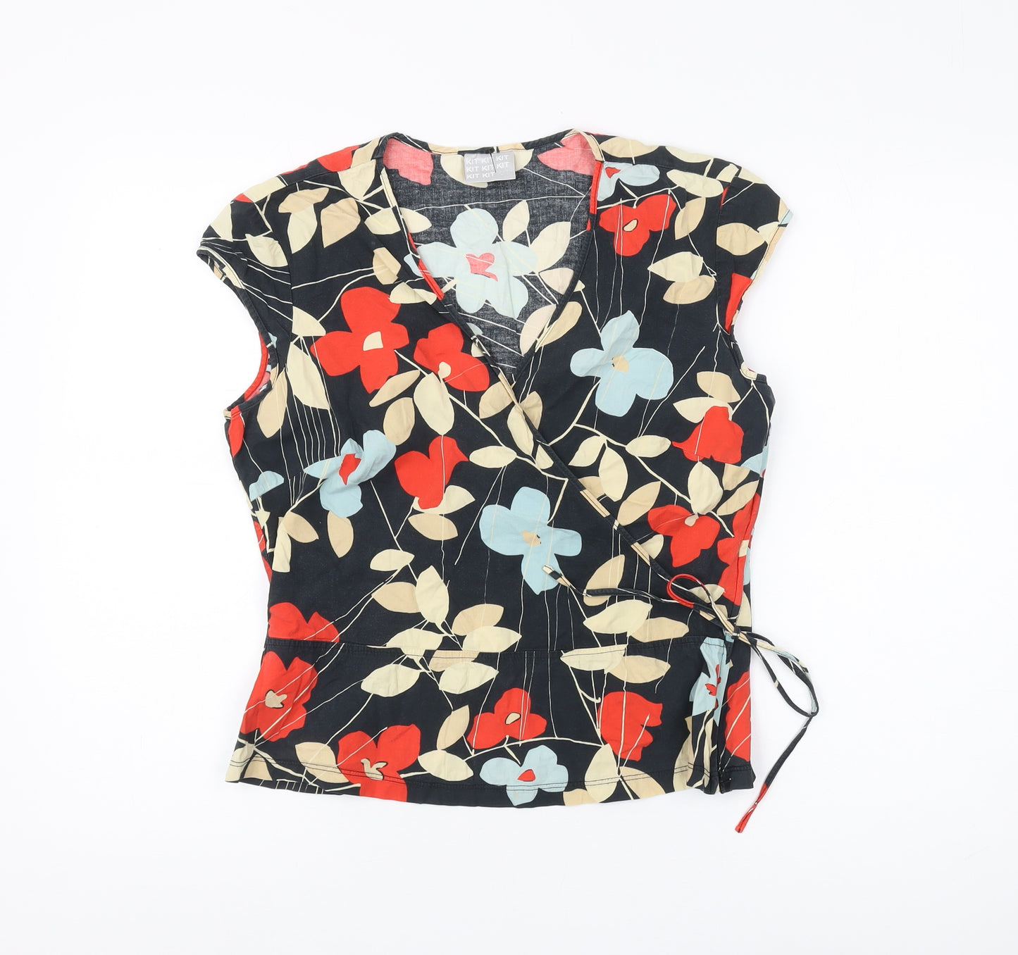 Kikit Women's Multicoloured Floral Wrap Blouse, Size 14, Sleeveless